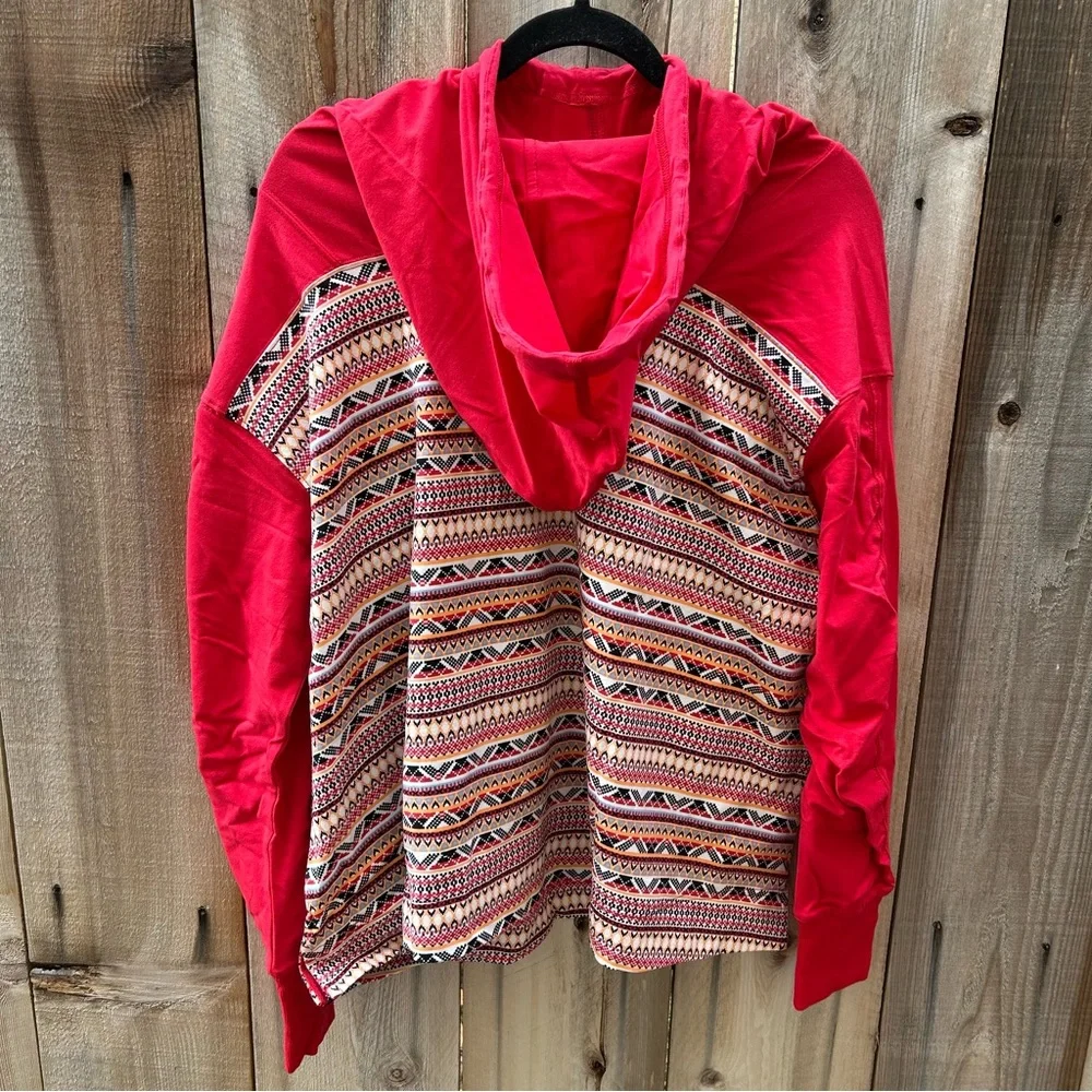 Free People Movement Hot Shot Printed Hooded Layer in Nordic Red Ridge Motif - Picture 7 of 9